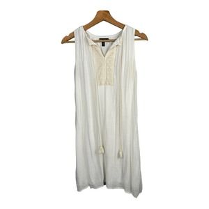 Cloth & People Womens Boho Crochet Gauzy Cream Embroidered Mini Dress Size M